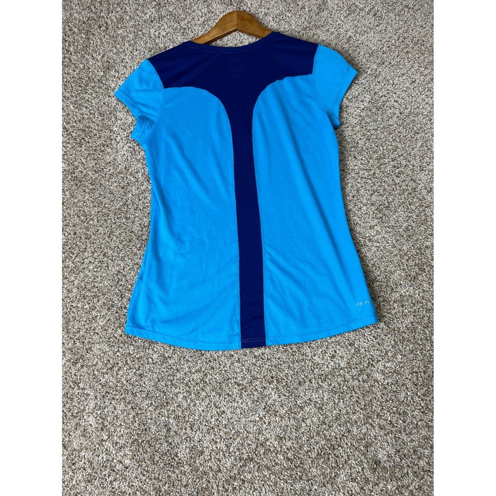 Nike Running Dri-FIT Shirt Womens Medium Blue Colorblock Short Sleeve Gym Top - Picture 6 of 7